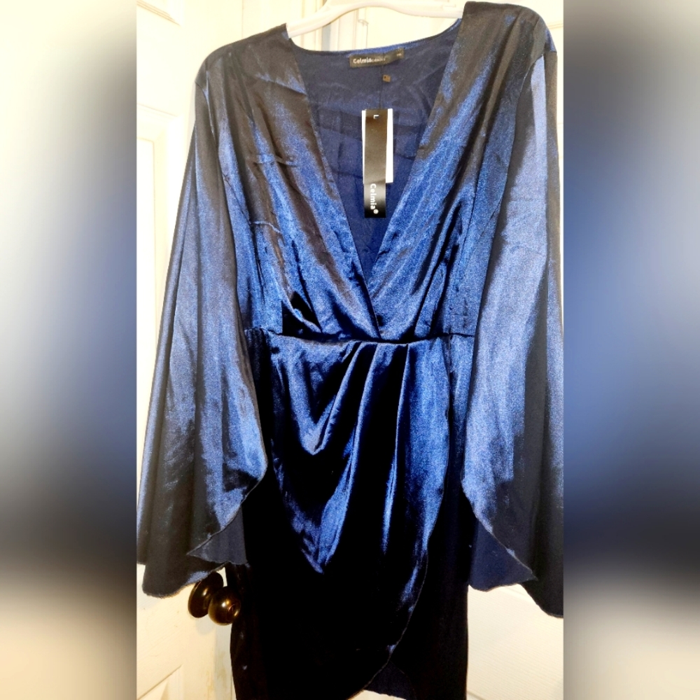 Navy Blue Satin Classy Dress